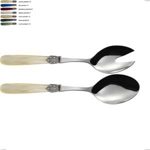Georgian Salad Cutlery Pair, Polished 18/10 AISI 304 Stainless Steel with Pearlescent Acrylic Handle, Length 237 mm