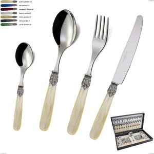 Georgian 49-piece cutlery set in canteen box, 18/10 AISI 304 polished stainless steel with pearlescent acrylic handle