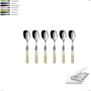 Set of 6 Georgian Ice Cream Spoons in Book-Style Box, Polished 18/10 AISI 304 Stainless Steel with Pearlescent Acrylic Handle, Name: Georgian