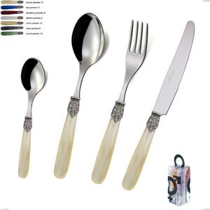 You&Me 24 Pieces Georgian Cutlery Set, 18/10 AISI 304 Polished Stainless Steel with Pearlescent Acrylic Handle