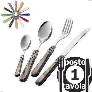 Coloured Cutlery Set 4 Pieces GINEVRA 1 Table Setting 18/10 Ring on Handles in Packaging