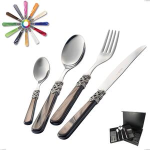 Ginevra 75 Pieces Cutlery Set in Wooden Case, (Stainless Steel 18.10 AISI304), Acrylic Handle