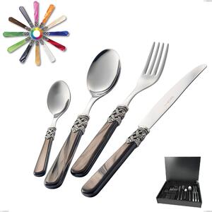 Ginevra 24 Piece Cutlery Set in Wooden Case, (Stainless Steel 18.10 aisi304), Methacrylate Handle