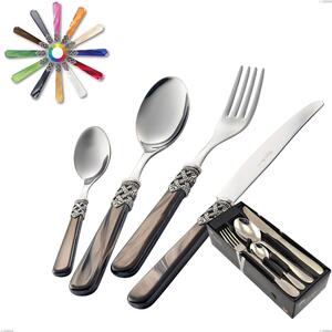 Ginevra Colourful Cutlery Set 24 Pieces for 6 Table Places 18/10 with Ring on the Handles in Display Box