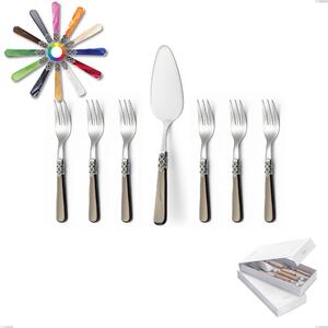 Geneva Dessert Forks and Cake Server Gift Box (Stainless Steel 18.10 AISI304), Methacrylate Handle Named: Ginevra