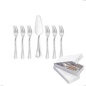 Hermitage 7 Piece Dessert Cutlery Set, Small Forks and Cake Server in Book-style Box, Polished Stainless Steel 18.10 (AISI304), 2.5 mm Thickness