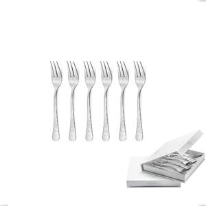 Hermitage 6 Small Dessert Forks Set in Book-style Box, Polished Stainless Steel 18.10 (AISI304), 2.5 mm Thickness