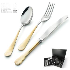 HERMITAGE ORO 75 Piece Cutlery Set in 18/10 Mirror Polished Stainless Steel 2.5 mm Thickness with Wooden Case