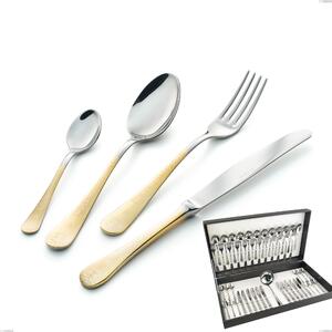 Hermitage Gold 49-Piece Cutlery Set in Canteen Box, 18-10 Stainless Steel, 24 Carat Polished Gold, 2.5 mm Thickness