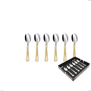 Hermitage Gold Set of 6 Moka Spoons in Display Box, 18-10 Stainless Steel, 24 Carat Polished Gold, 2.5 mm Thickness
