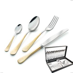 Hermitage Gold 51-Piece Cutlery Set in Canteen Box, 18-10 Stainless Steel, 24 Carat Polished Gold, 2.5 mm Thickness