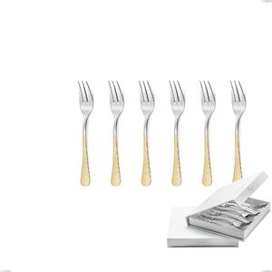 Hermitage Gold Set of 6 Dessert Forks in Book-style Box, 18-10 Stainless Steel, 24 Carat Polished Gold, 2.5 mm Thickness