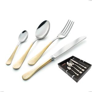 HERMITAGE ORO 24-Piece Cutlery Set in 18/10 Stainless Steel Mirror-Polished 2.5 mm Thickness with Showcase Packaging