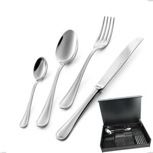 51-Piece Impero Cutlery Set in Wooden Case, ECONOMIC Knife, STAINLESS STEEL 18.10 (AISI304), 2.5 MM Thickness