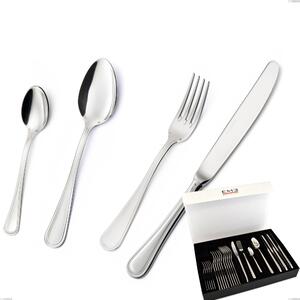 Impero Silver 8 Micron 24-Piece Cutlery Set, Stainless Steel AISI 304 Silver Finish, 8 Micron Silver Thickness, 3 mm Cutlery Thickness, in Panoramic Book-Style Box