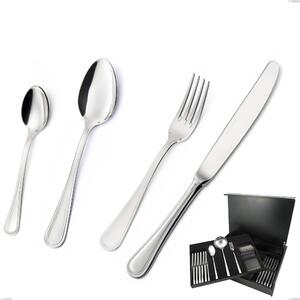 Impero Silver 8 Micron 75 Piece Cutlery Set with 8 Micron Silver Coating in Wooden Canteen Box, Stainless Steel Aisi 304 Silver Finish, Silver Thickness 8 Micron, Cutlery Thickness 3 mm