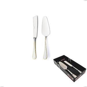 Impero Gold 2 Piece Dessert Set in Display Box, 18-10 Stainless Steel, 24 Carat Polished Gold, 2.5 mm Thickness