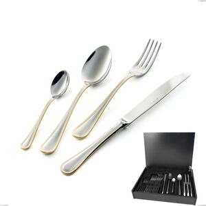 24-Piece Impero Oro Cutlery Set in Wooden Case, Economical Knife, 18-10 Stainless Steel, 24 Carat Polished Gold, 2.5 mm Thickness