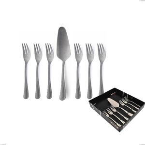 Set of 7 Dessert Cutlery, Small Forks plus Dessert Spatula Impero Retro in Display Box, Vintage Stainless Steel (Aisi 304)