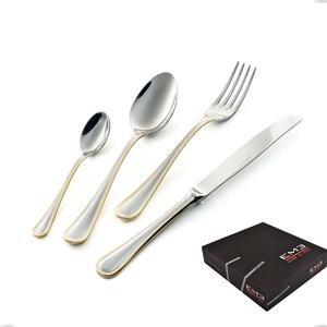 Impero oro 49 Piece Cutlery Set in Gift Box, Economical Knife, 18-10 Steel, 24 Carat Polished Gold, 2.5 mm Thickness