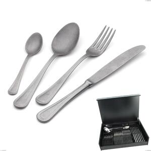 Impero Retro 51 Piece Cutlery Set in Wooden Canteen Box, Vintage Stainless Steel (Aisi 304)