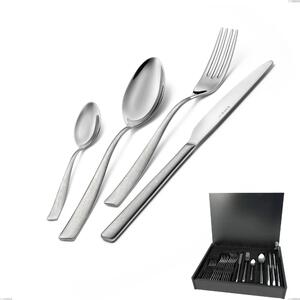 Infinity la Divina 24 Piece Cutlery Set in Wooden Case, Polished 18/10 Stainless Steel with Laser Engraving, 2.5 mm Thickness