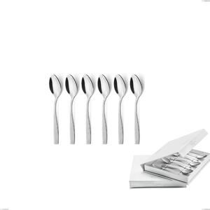 Set of 6 Infinity la Divina Moka Spoons in Book-style Box, Polished 18/10 Stainless Steel with Laser Engraving, 2.5 mm Thickness