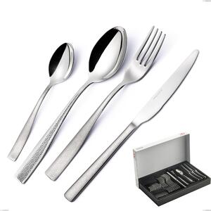 Infinity Seamless 30 Piece Cutlery Set in Panoramic Packaging, 18/10 Stainless Steel (aisi 304) with Laser Engraving, 2.5 mm Thickness