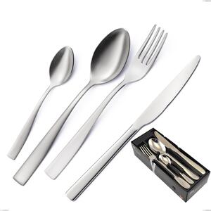 Infinity Sandblasted 24 Piece Cutlery Set in Space-Saving Packaging, 18/10 Stainless Steel (aisi 304) with Laser Engraving, 2.5 mm Thickness