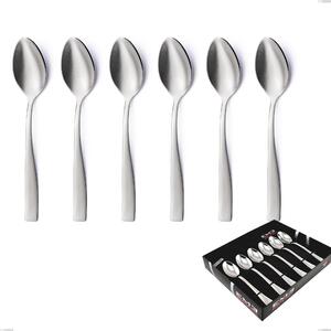 Set of 6 Infinity Sandblasted Coffee Spoons in Showcase Box, 18/10 Stainless Steel (aisi 304) with Laser Engraving, 2.5 mm Thickness