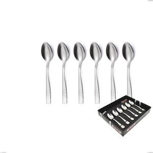 Set of 6 Moka Spoons infinity Sandblasted in Display Box, Stainless Steel 18/10 (aisi 304) with Laser Engraving, 2.5 mm Thickness