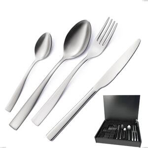 24-Piece Infinity Sandblasted Cutlery Set in Wooden Case, Sandblasted Stainless Steel 18/10 (AISI 304), Laser Engraving, 2.5mm Thickness