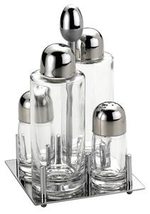Joint Square Base Polished Steel Oil Cruet with Glass Bottles and Drip-Saving Cap