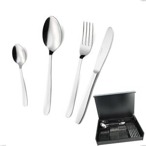 Katya 51-piece cutlery set in wooden box, economical canteen knife, AISI 304 polished stainless steel, 2 mm thickness