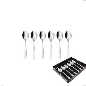 Katya 6 Coffee Spoons Set in Display Box, Polished Stainless Steel AISI 304 Cutlery, 2 mm Thickness