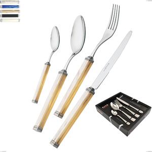 KILIM 24 Piece Colourful Cutlery Set 18/10 with Square Handles and Satin Ferrules in Showcase Packaging