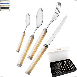 Kilim 24-piece cutlery set in panoramic packaging with book-style closure, Polished 18/10 AISI 304 Stainless Steel with pearlescent acrylic handle