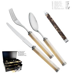Coloured Cutlery Set 75 Pieces KILIM TARTARUGA 18/10 with Square Handles and Satin Ferrules in Wooden Case