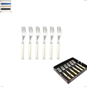 Showcase Pack 6 Pieces Kilim Dessert Forks, 18/10 AISI 304 Polished Stainless Steel with Pearlised Acrylic Handle