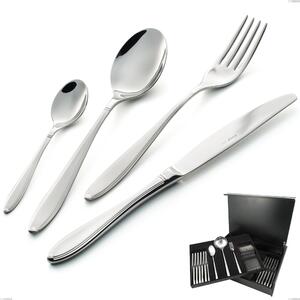 75-Piece Kappa Sandblasted Cutlery Set in Wooden Case, 18/10 (AISI304), 2.5 mm Thickness