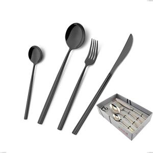 Kyoto Black 16 Piece Cutlery Set in Display Case, Stainless Steel (Aisi 304) with PVD Polished Steel Treatment