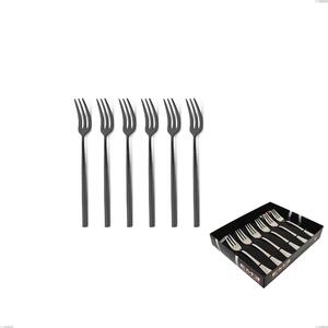 Kyoto Black Set of 6 Dessert Forks in Showcase Packaging, Stainless Steel (Aisi 304) with Polished Steel PVD Treatment