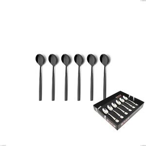 Set of 6 Kyoto Black Moka Spoons in Display Box, Stainless Steel (Aisi 304) with Polished Steel PVD Treatment