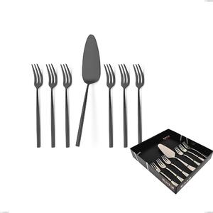 Kyoto Black 7-piece Dessert Cutlery Set, Small Forks and Dessert Spatula in Display Box, Stainless Steel (Aisi 304) with Polished Steel PVD Treatment