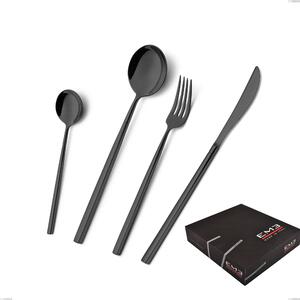 Kyoto Black 49 Piece Cutlery Set in Gift Box, Stainless Steel (Aisi 304) with Glossy Steel PVD Treatment