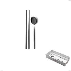 Kyoto Black Sushi Cutlery Set for 1 Person in Showcase Packaging, Stainless Steel (Aisi 304) with Polished Steel PVD Treatment