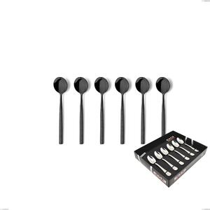 Set of 6 Kyoto Origami Black Moka Spoons in Display Box, Stainless Steel (Aisi 304) with Polished Steel PVD Treatment