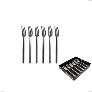 Kyoto Origami Black Set of 6 Dessert Forks in Display Case, Stainless Steel (Aisi 304) with Polished PVD Treatment
