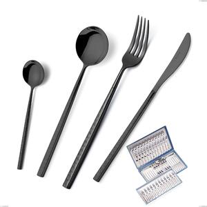 75-Piece Kyoto Origami Black Cutlery Set in Canteen Box, Stainless Steel (Aisi 304) with Polished PVD Treatment