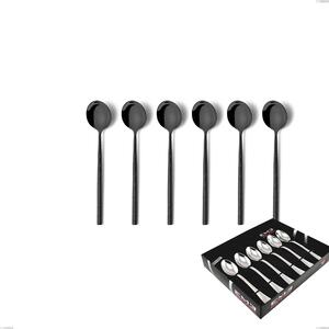 Set of 6 Kyoto Origami Black Coffee Spoons in Showcase Box, Stainless Steel (Aisi 304) with Polished Steel PVD Treatment